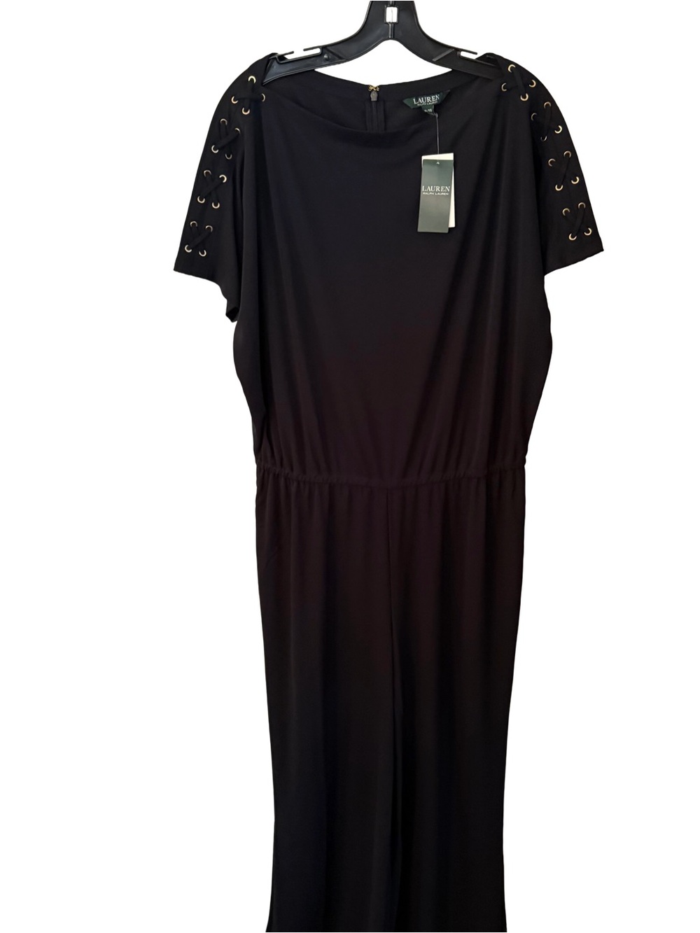 Ralph Lauren Navy Pant Knit Jumpsuit Grommet Laceup Shoulder  Sz XL NWT